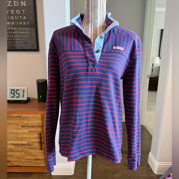 Vineyard Vines Navy and Red Striped Polo long sleeve - Picture 2 of 16